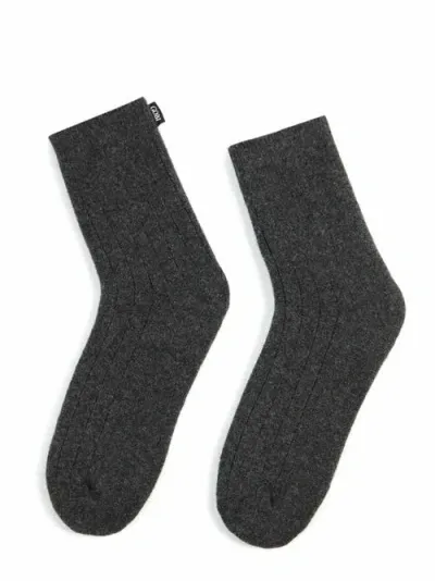 Gobi Cashmere Trim Knit Bed Socks In Charcoal