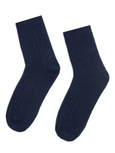 Gobi Cashmere Trim Knit Bed Socks In Navy