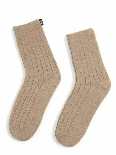 Gobi Cashmere Trim Knit Bed Socks In Taupe