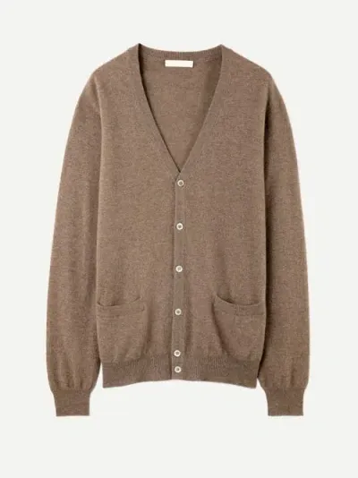 Gobi Cashmere V Neck Button Cardigan In Taupe