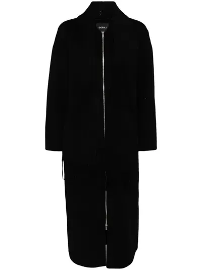 Goen J Detachable-muffler Zip-up Coat In Black