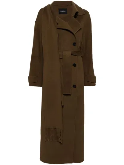 Goen J Double-faced One-side Muffler Coat In Brown