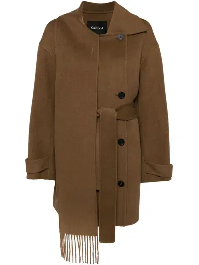 Goen J Doubled-faced Muffler Coat In Brown