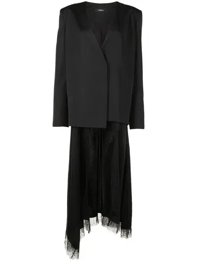 Goen J Silk-wool Blend Wrap Blazer In Black