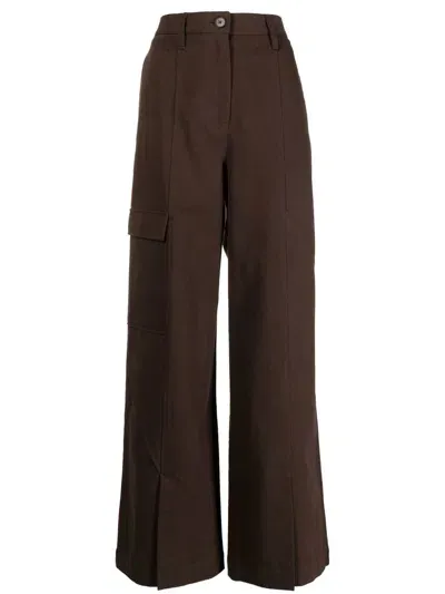 Goen J Twill Wide-leg Trousers In Brown