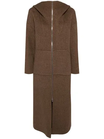 Goen J Zip-up Hooded Coat In Brown