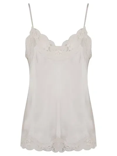 Gold Hawk Lace Trimmed Tank Top In White