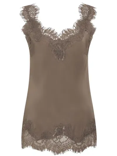 Gold Hawk Taupe Silk Lace Trim Tank Top In Brown