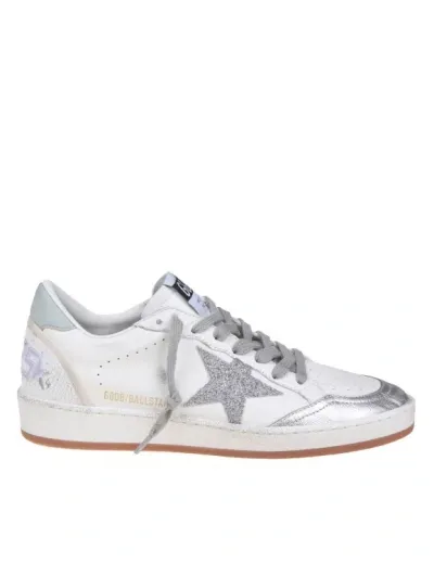 Golden Goose Ballstar In White And Silver Leather