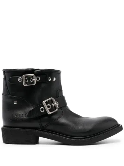 Golden Goose Biker Low Leather Boots In Black