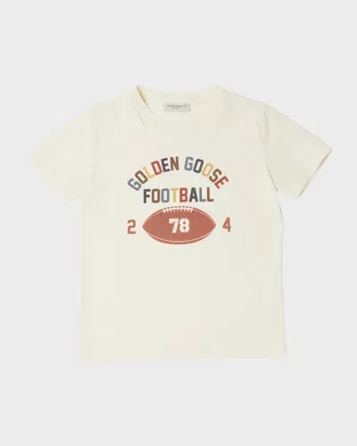 Golden Goose Kids' Boy's Football-inspired Logo-print T-shirt In Artic Wolf Multicolor