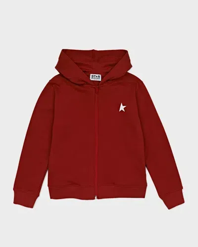 Golden Goose Kids' Boy's Star Zip Up Hoodie In Tango Red White