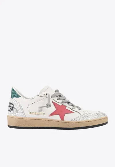 Golden Goose Db Ball Star Distressed Leather Sneakers In White