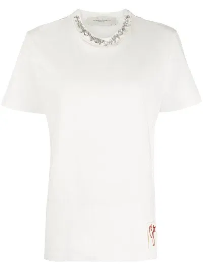 Golden Goose Golden Embroidered Cotton T-shirt In White