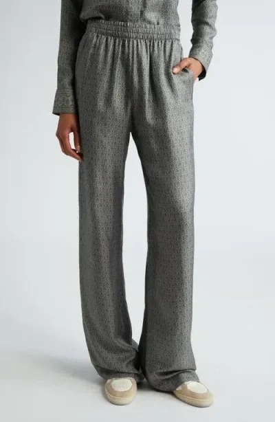 Golden Goose Journey Floral Print Relaxed Wide Leg Pants In Moon Mist