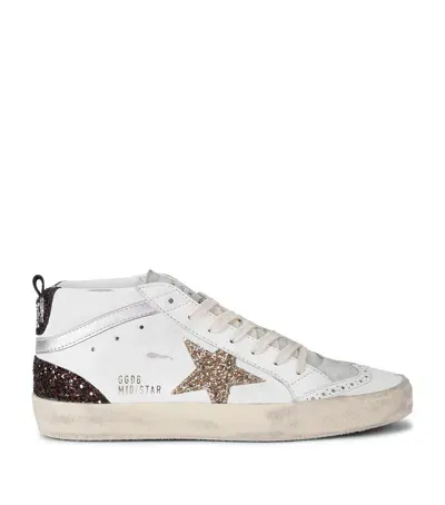 Golden Goose Leather-glitter Mid Star Sneakers In White