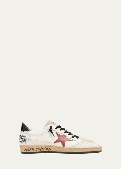 Golden Goose Men's Ballstar Crackle-heel Leather Low-top Sneakers In White/red