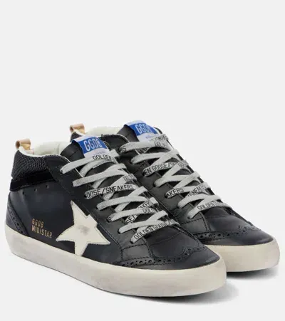 Golden Goose Mid Star Leather Sneakers In Black