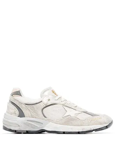 Golden Goose Running Dad Leather Sneakers In Silver