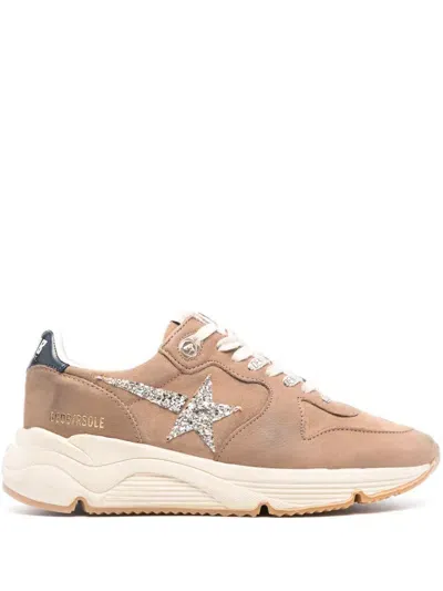 Golden Goose 30mm Running Sole Leather Sneakers In Silver Glitter,tabacco,taupe