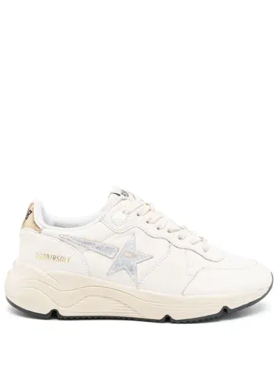 Golden Goose Running Sole Leather Sneakers In White,silver,gold