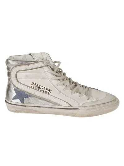 Golden Goose Slide Penstar Leather And La In White/silver/light Blue