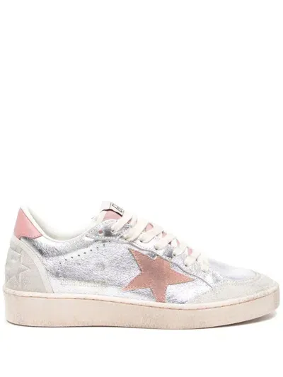 Golden Goose Ball Star Metallic Leather Sneakers In Silver/ash Rose/ice