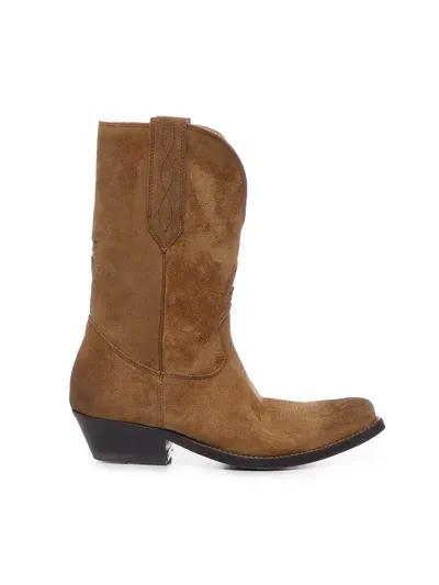 Golden Goose Low Wish Star Suede Cowboy Boots In Brandy