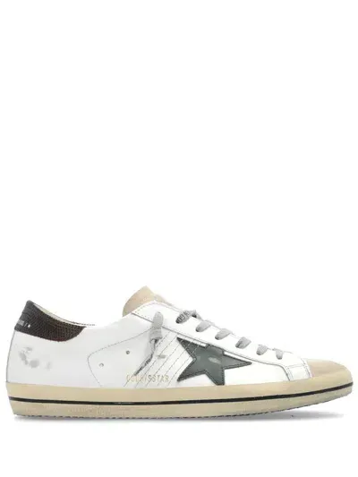 Golden Goose Super Star Leather Upper And Star Suede Toe Lizard Printed Heel Shoes In White