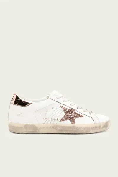 Golden Goose Super-star Metallic Antique Rose Laminated Leather Sneaker In White