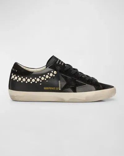 Golden Goose Superstar Pearly Stud Leather Low-top Sneakers In Black