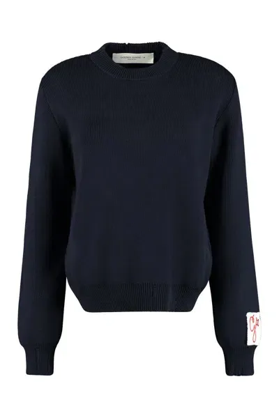 Golden Goose Golden Cotton Knit Crewneck Sweater In Dark Blue