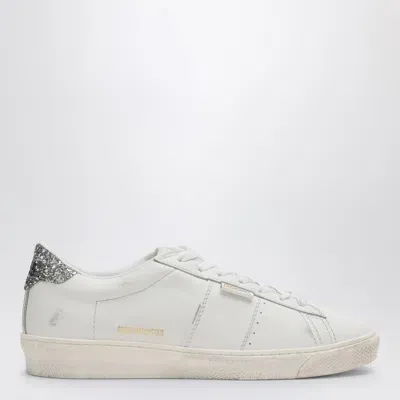 Golden Goose White Matchstar Sneaker With Silver Glitter