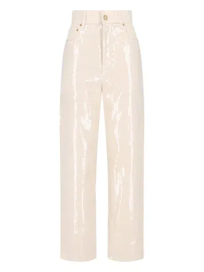 Golden Goose Wide Jeans With Sequins In Crema