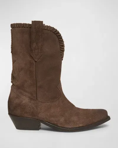 Golden Goose Wish Star Suede Cowboy Boots In Dark Brown