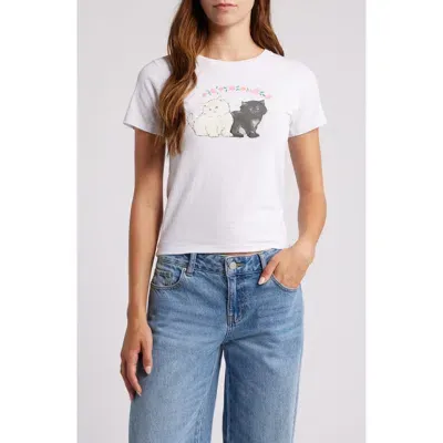 Golden Hour Kittens Cotton Graphic T-shirt In White