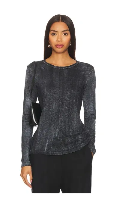 Goldie Long Sleeve Classic Metallic Spray Top In Black With Silver