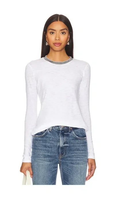 Goldie Metallic Trim Long Sleeve Tee In 화이트