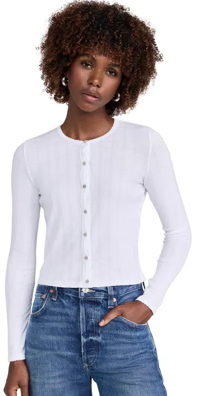 Goldie Pointelle Crop Cardigan White