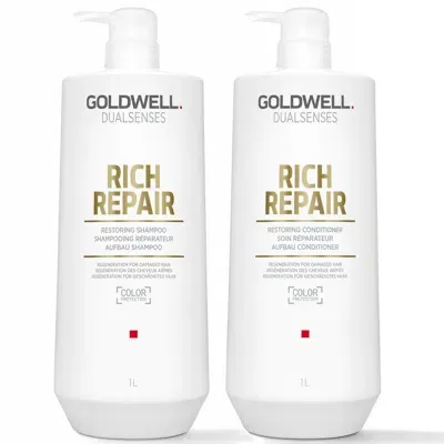 Goldwell Dualsenses Rich Repair Restoring Shampoo And Conditioner For Dry To Severely Damaged Hair 1l Duo (wo In White