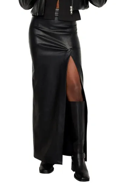 Good American Better Than Faux Leather Front Slit Maxi Skirt In Black001