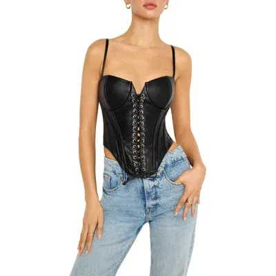 Good American Better Than Leather Lace-up Underwire Corset In Black001