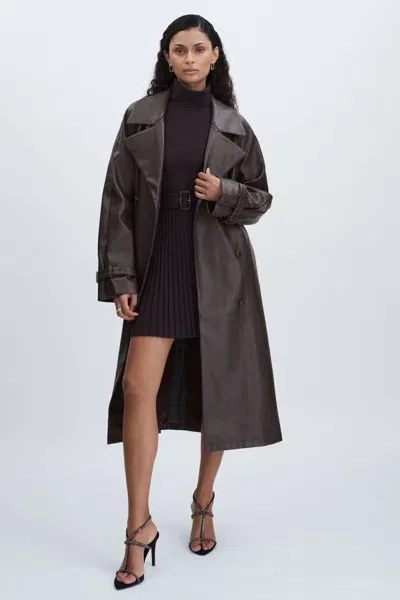 Good American Bitter Chocolate  Faux-leather Trench Coat