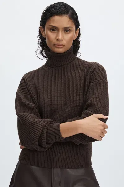 Good American Heavy Cozy Turtleneck In Black/brown