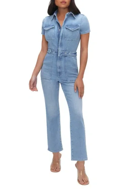 Good American Women's Fit For Success Boot-cut Denim Jumpsuit In Blue