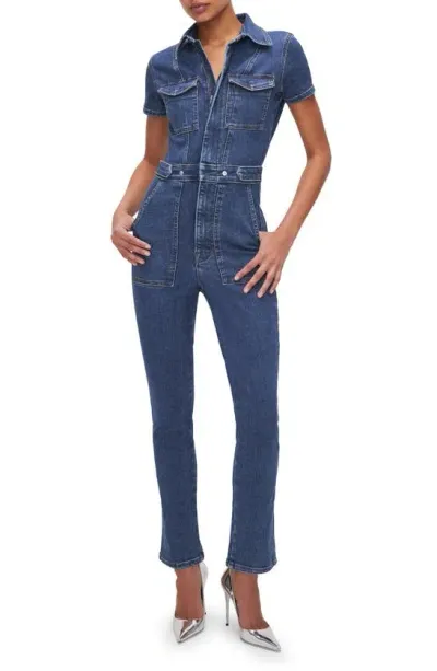 Good American Fit For Success Denim Jumpsuit In Indigo594