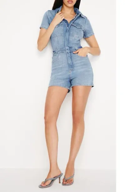 Good American Fit For Success Denim Romper In Blue