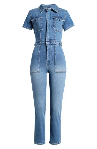 Good American Fit For Success Denim Utility Jumpsuit In Indigo599