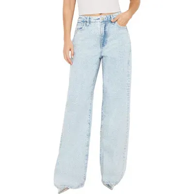 Good American Good Ease Crystal Embellished Wide Leg Jeans In Indigo