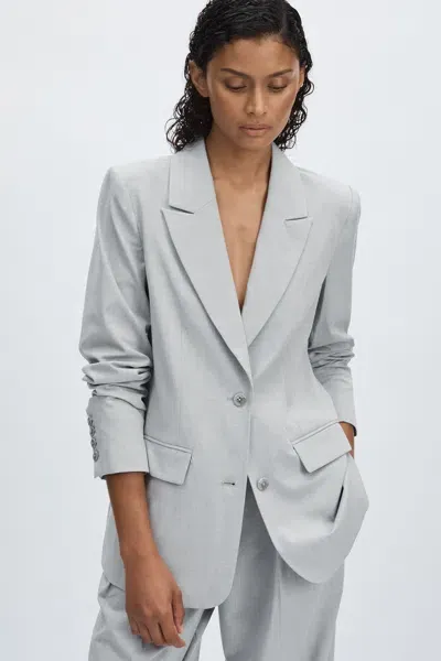 Good American Heather Grey  Oversized Sharkskin Suit Jacket